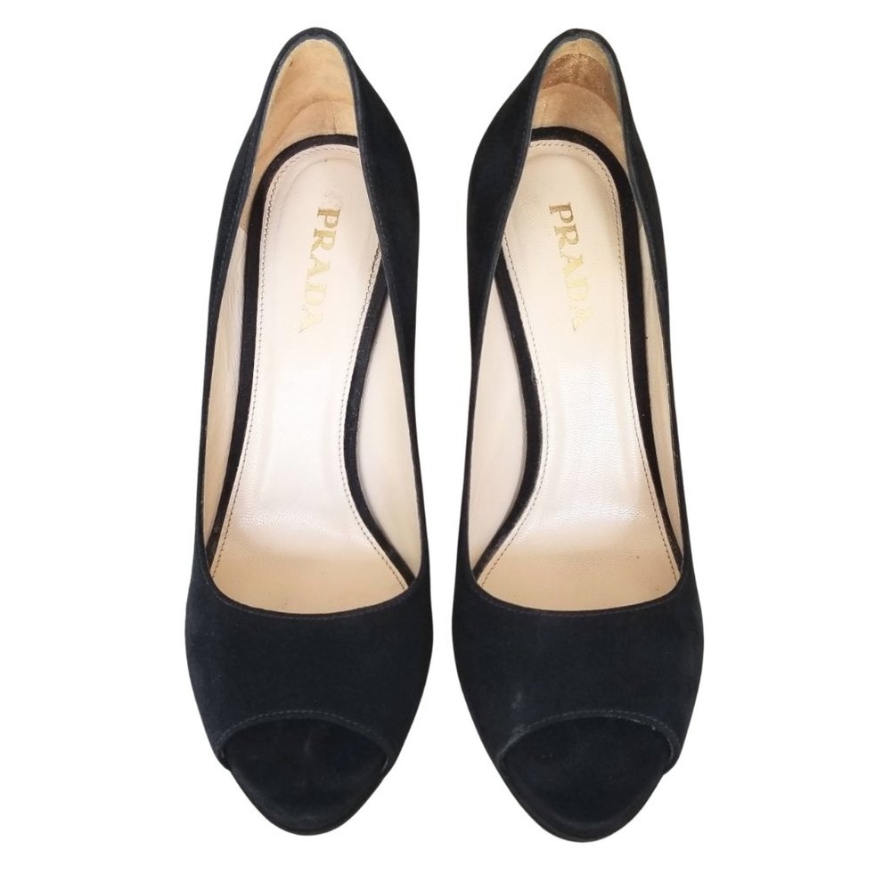 Size 38 Prada Black Suede Platform Peep Toe Pumps - Picture 2 of 7